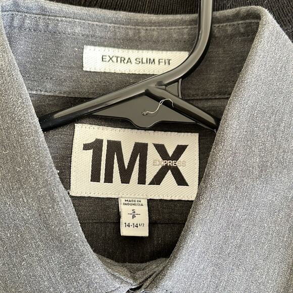 Express 1MX Extra Slim Fit Gray Dress Shirt Small Button Up Stretch - Picture 6 of 7